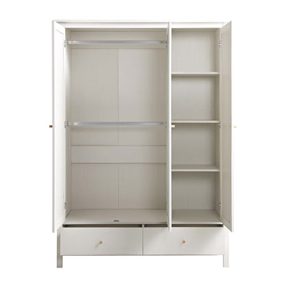 Frances Rattan Triple Wardrobe with 2 Drawers, White