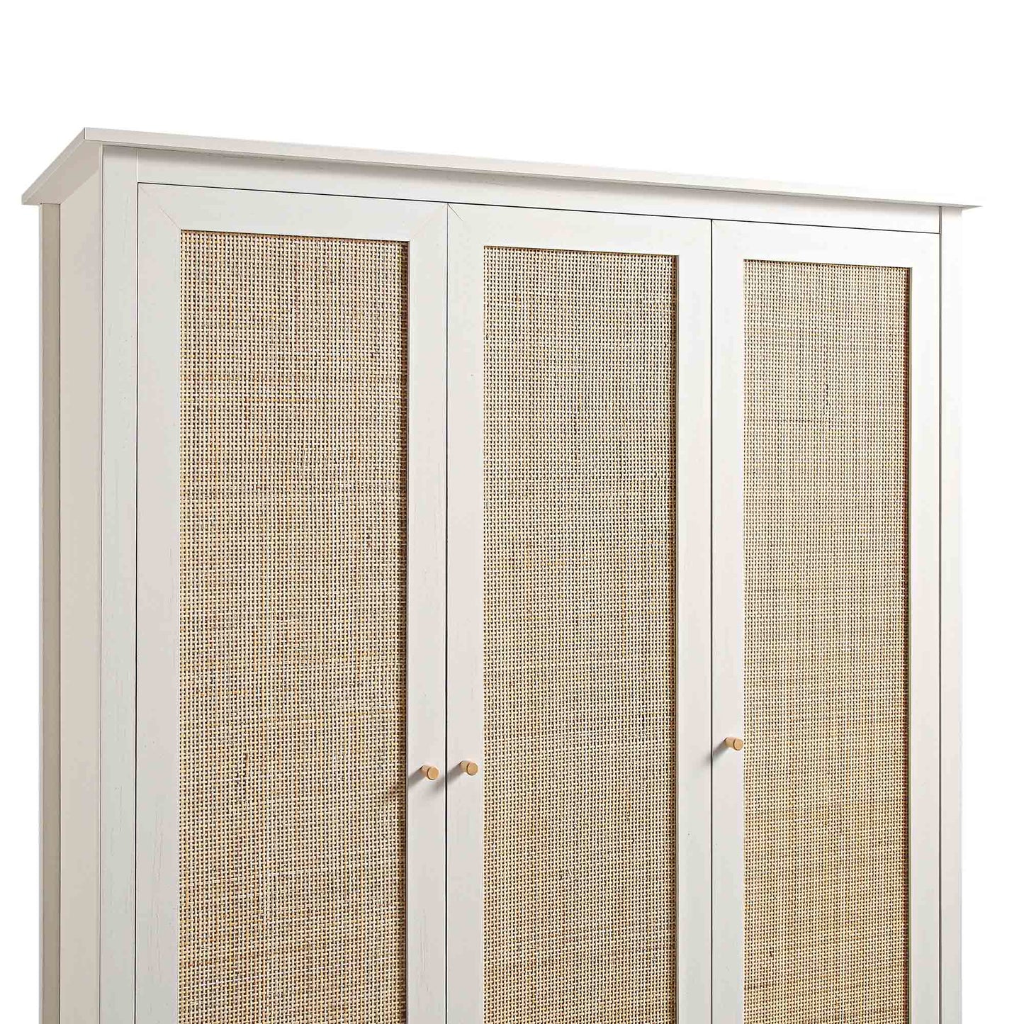 Frances Rattan Triple Wardrobe with 2 Drawers, White