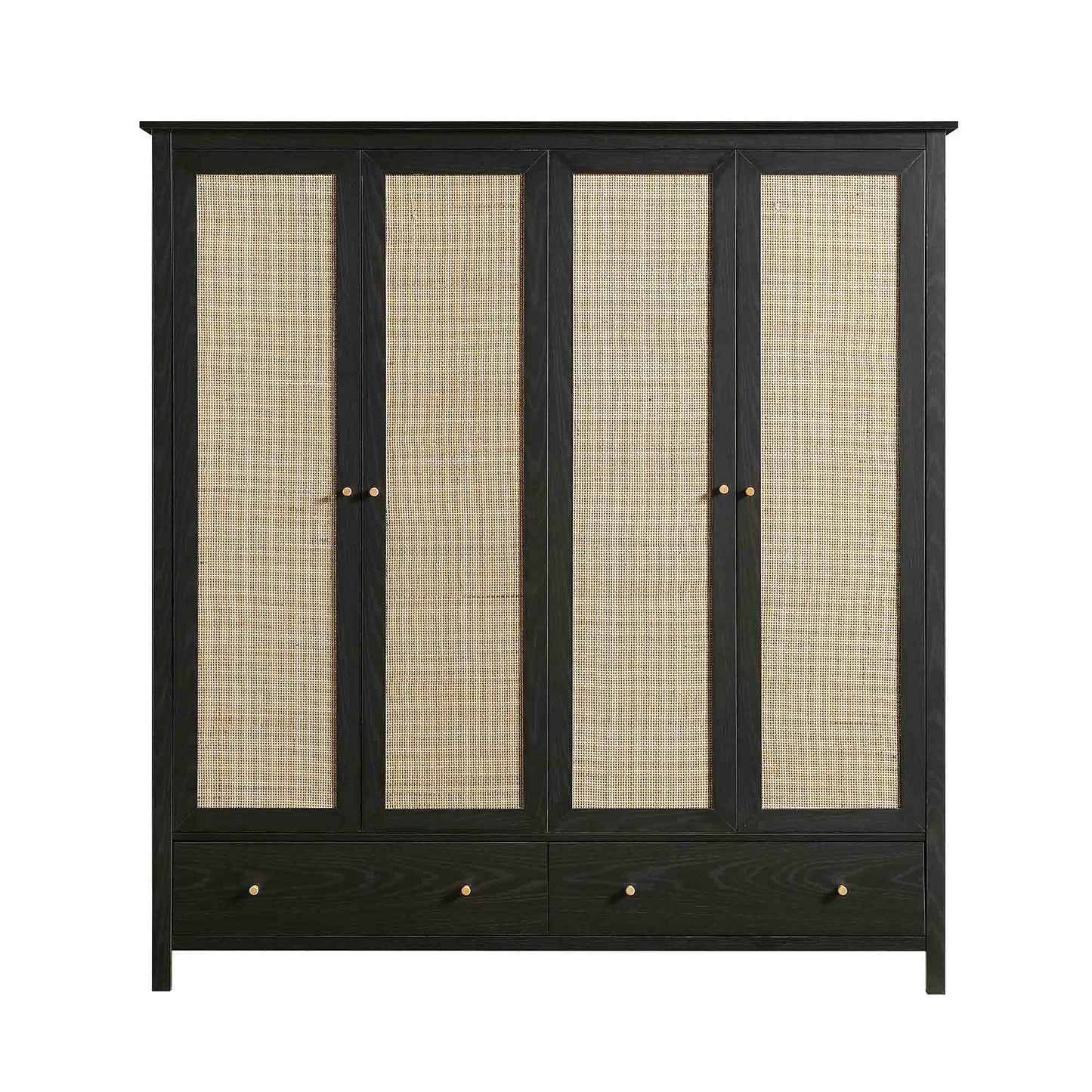 Frances Rattan 4-Door Wardrobe with 2 Drawers, Black