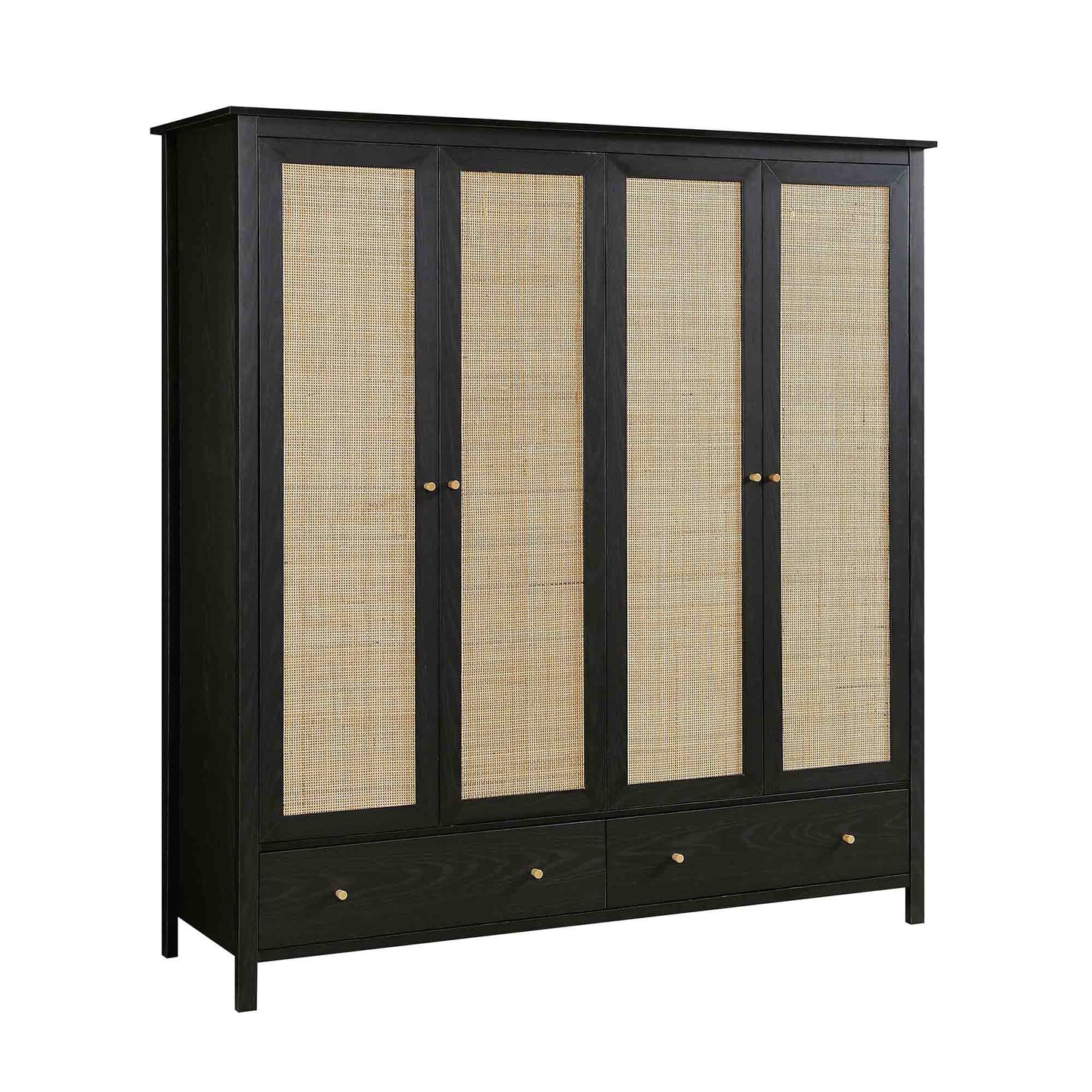 Frances Rattan 4-Door Wardrobe with 2 Drawers, Black
