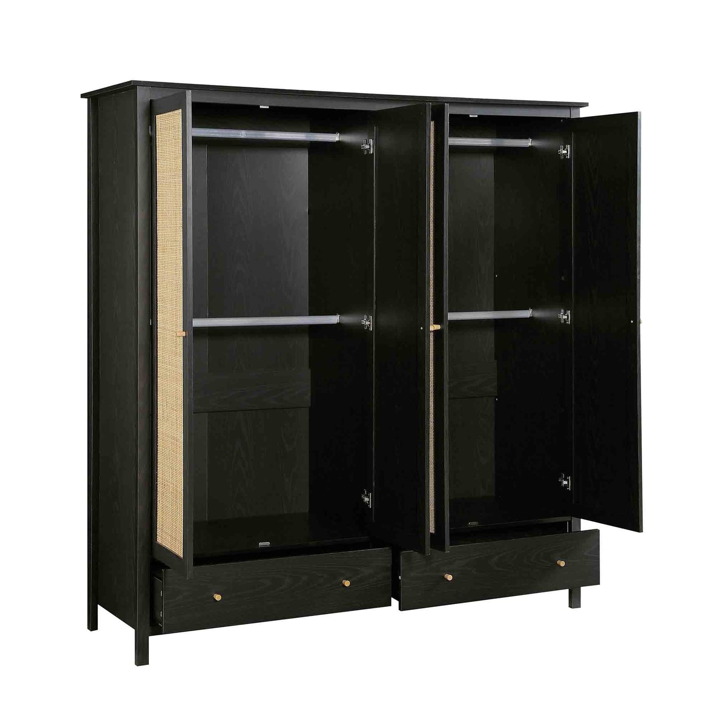 Frances Rattan 4-Door Wardrobe with 2 Drawers, Black