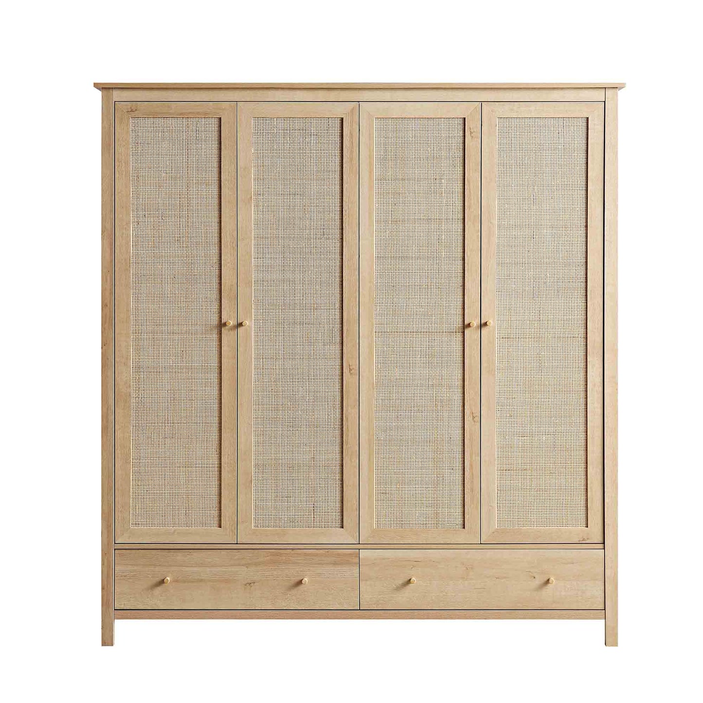 Frances Rattan 4-Door Wardrobe with 2 Drawers, Natural