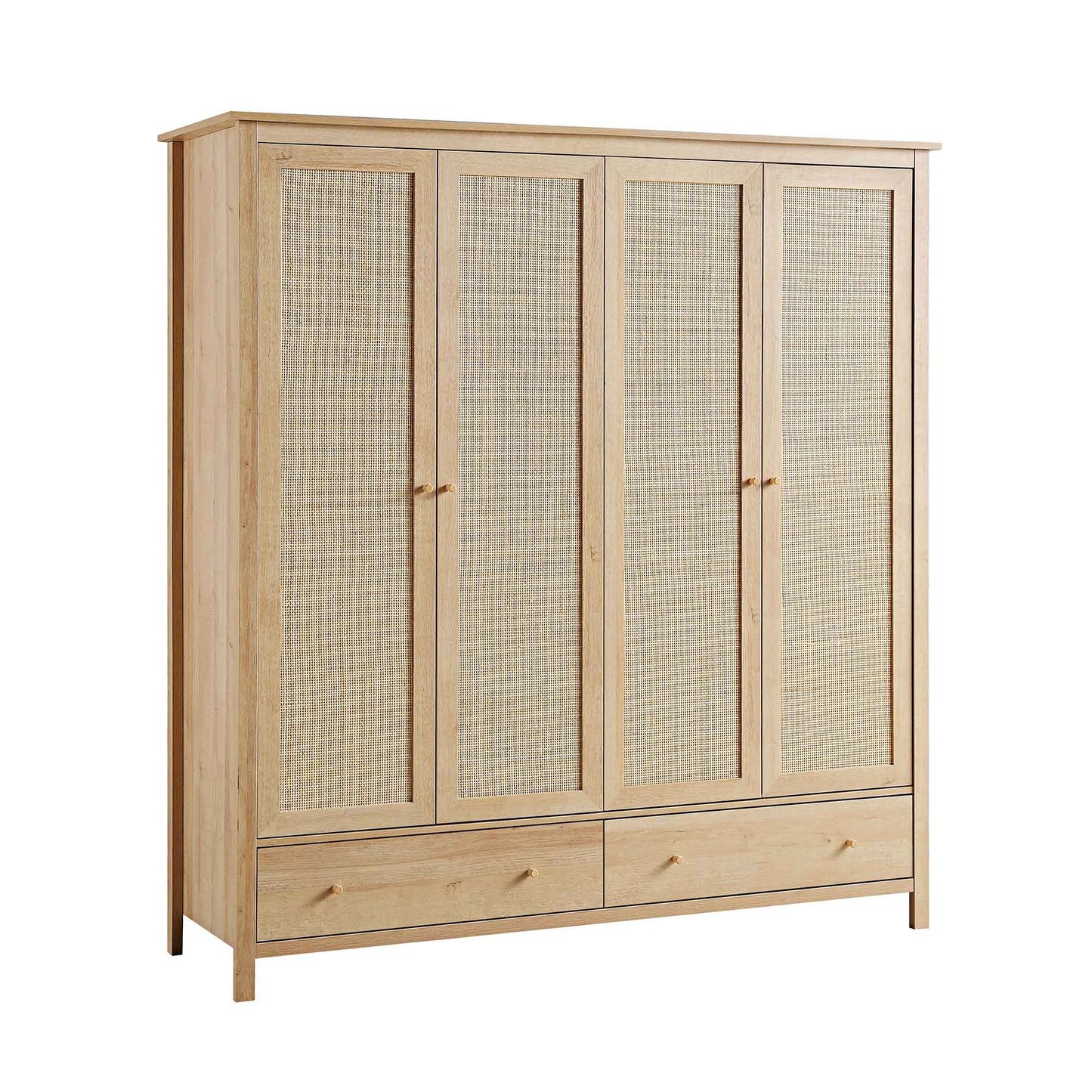 Frances Rattan 4-Door Wardrobe with 2 Drawers, Natural