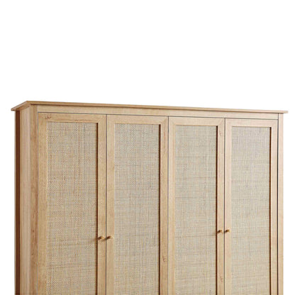 Frances Rattan 4-Door Wardrobe with 2 Drawers, Natural