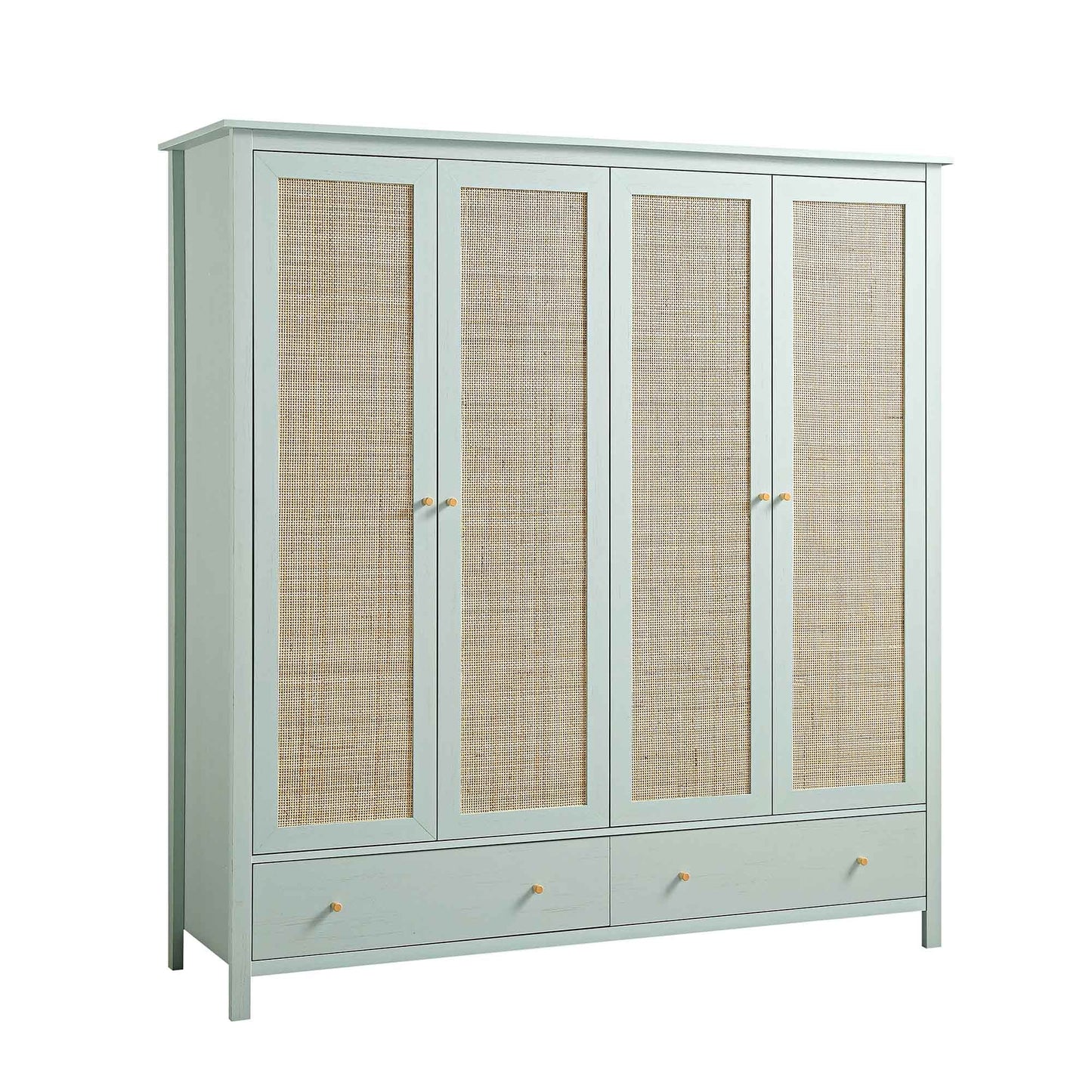 Frances Rattan 4-Door Wardrobe with 2 Drawers, Mint