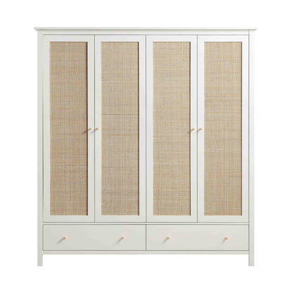 Frances Rattan 4-Door Wardrobe with 2 Drawers, White