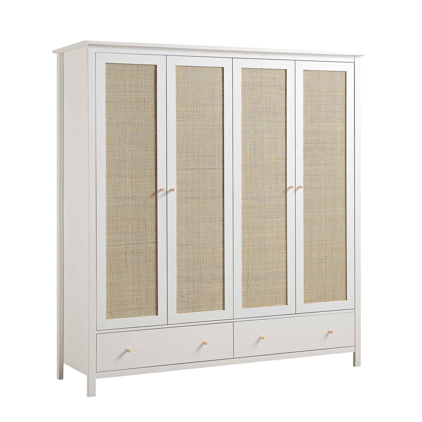 Frances Rattan 4-Door Wardrobe with 2 Drawers, White