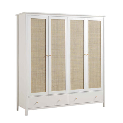 Frances Rattan 4-Door Wardrobe with 2 Drawers, White