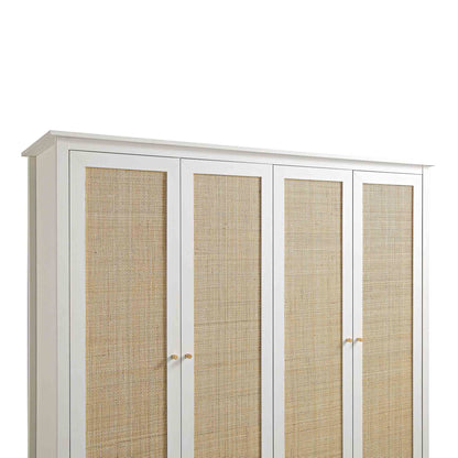 Frances Rattan 4-Door Wardrobe with 2 Drawers, White