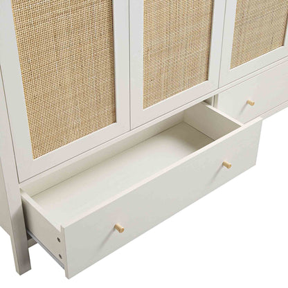 Frances Rattan 4-Door Wardrobe with 2 Drawers, White