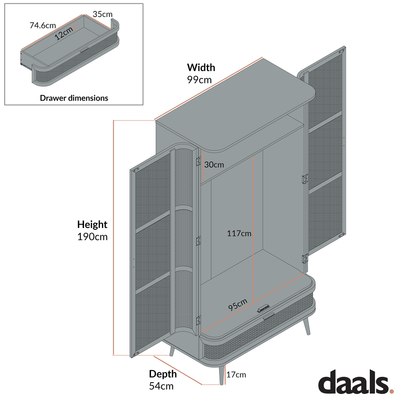 Izzy Curved Rattan Double Wardrobe, White