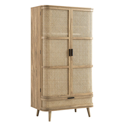 Izzy Curved Rattan Double Wardrobe, Natural