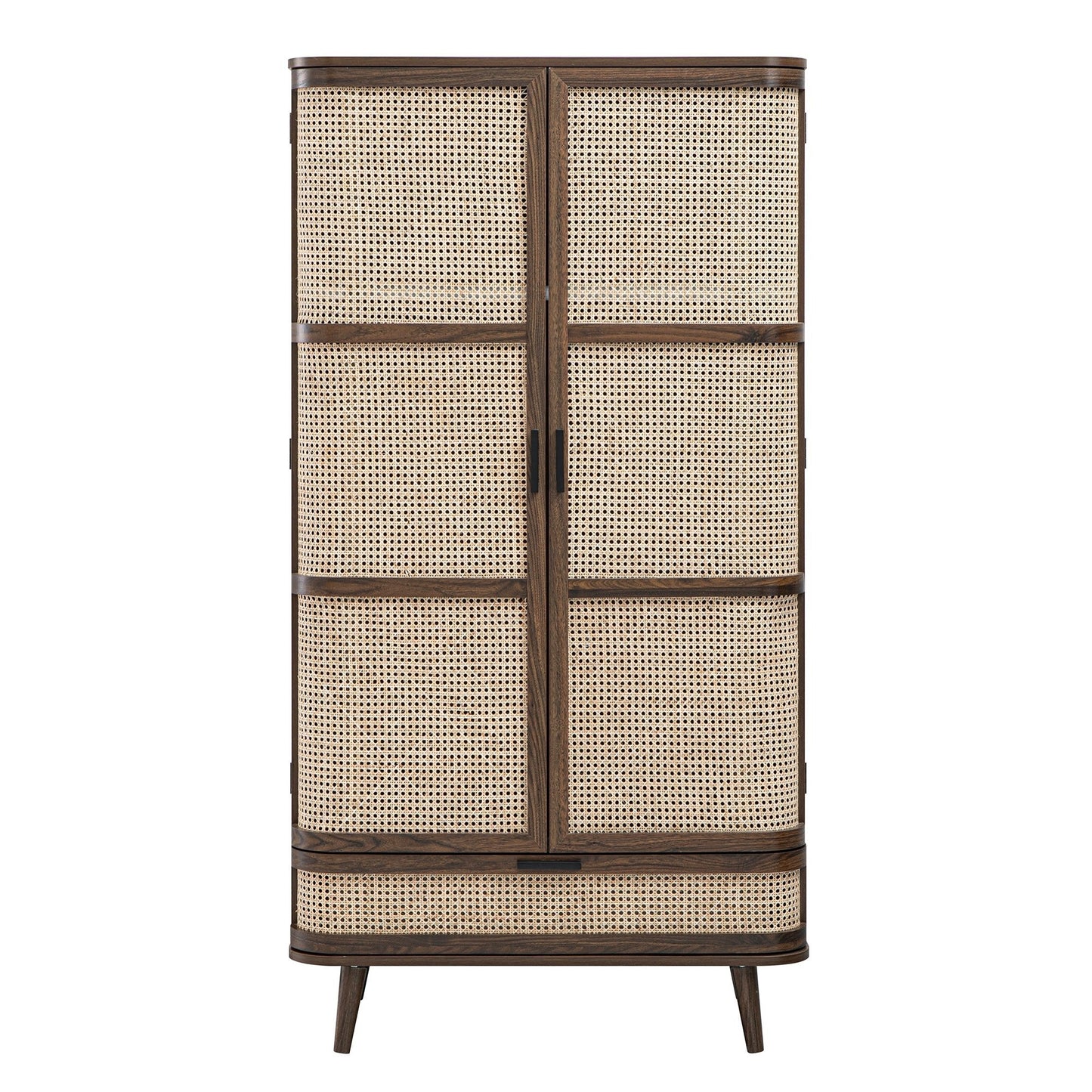 Izzy Curved Rattan Double Wardrobe, Walnut