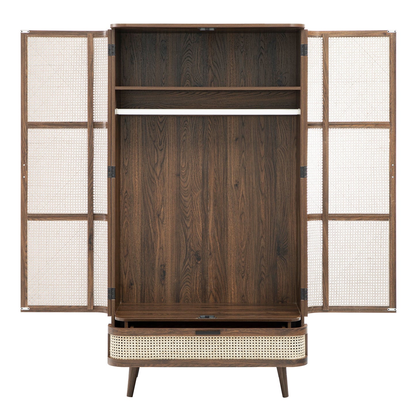 Izzy Curved Rattan Double Wardrobe, Walnut