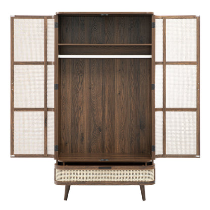 Izzy Curved Rattan Double Wardrobe, Walnut