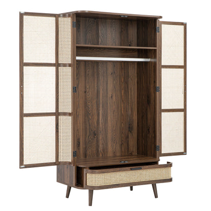 Izzy Curved Rattan Double Wardrobe, Walnut