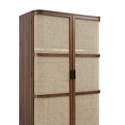 Izzy Curved Rattan Double Wardrobe, Walnut