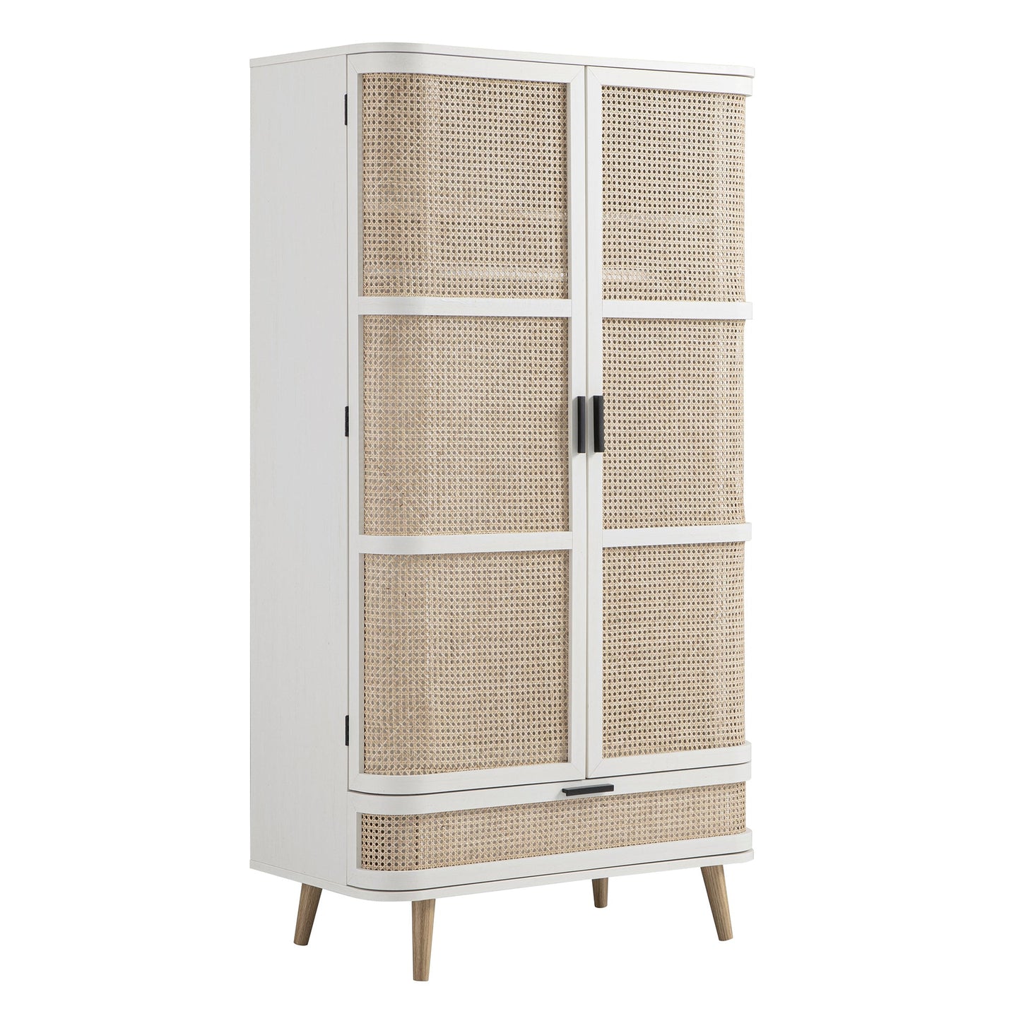 Izzy Curved Rattan Double Wardrobe, White