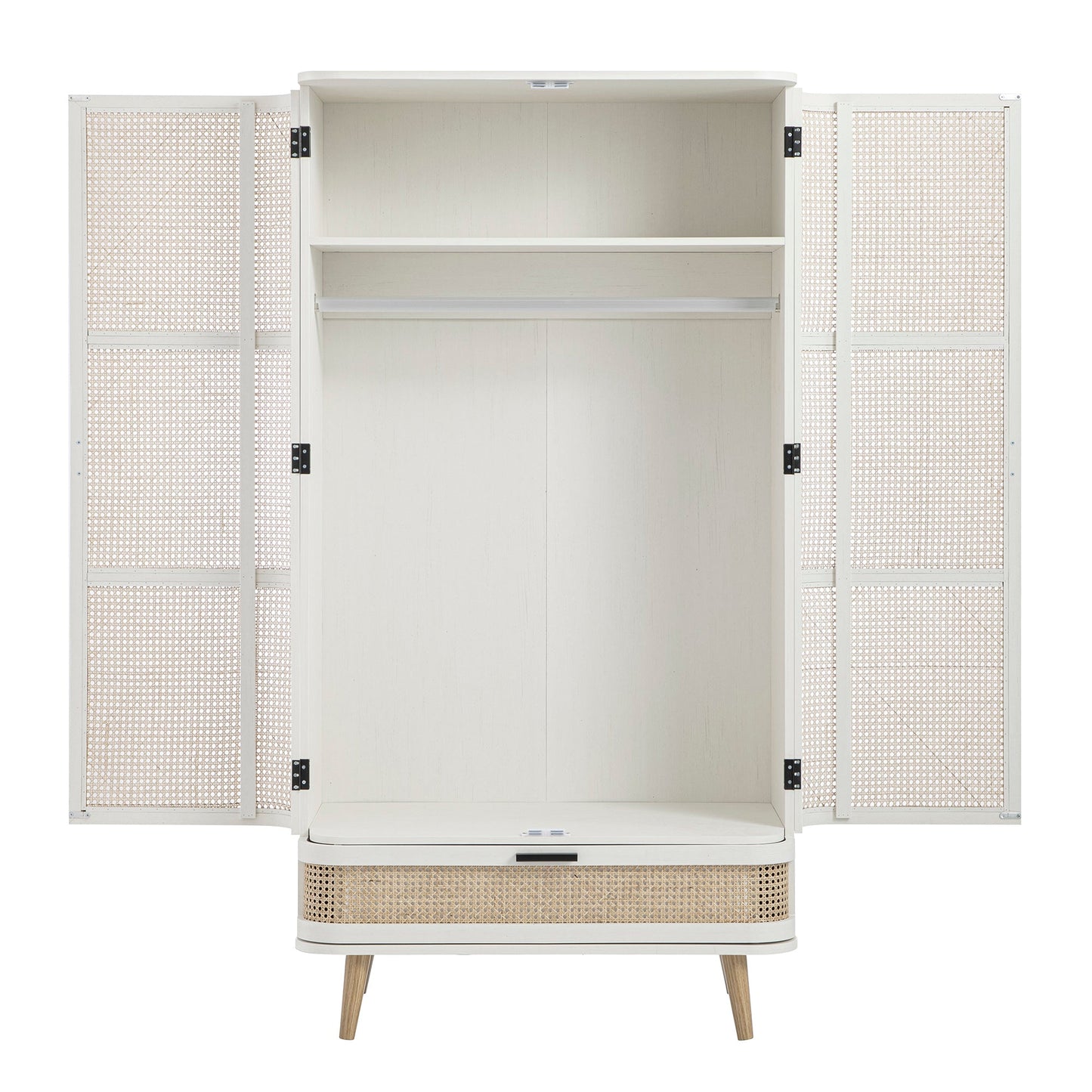 Izzy Curved Rattan Double Wardrobe, White