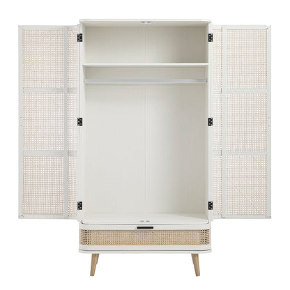 Izzy Curved Rattan Double Wardrobe, White