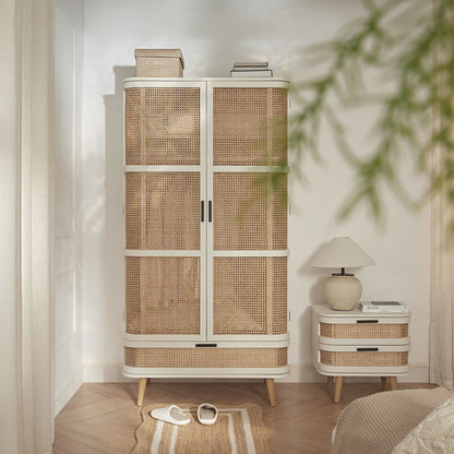 Izzy Curved Rattan Double Wardrobe, White