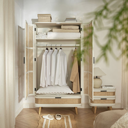 Izzy Curved Rattan Double Wardrobe, White