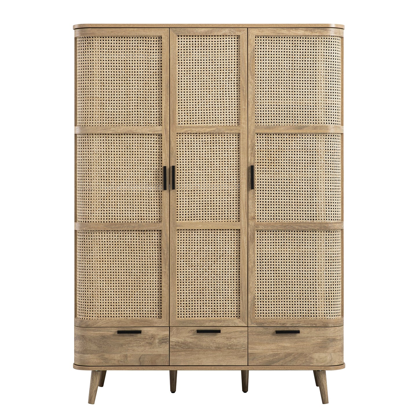 Izzy Curved Rattan Triple Wardrobe, Natural