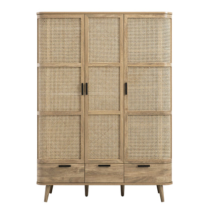 Izzy Curved Rattan Triple Wardrobe, Natural