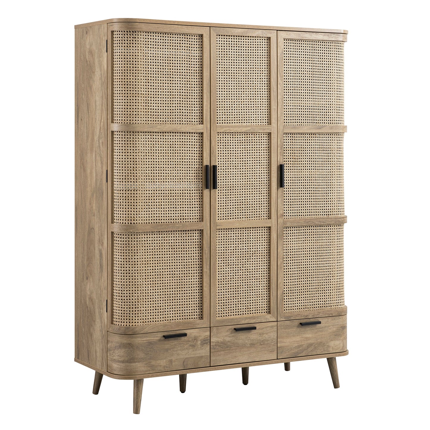 Izzy Curved Rattan Triple Wardrobe, Natural