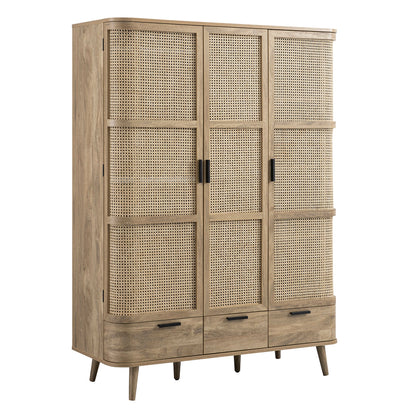 Izzy Curved Rattan Triple Wardrobe, Natural