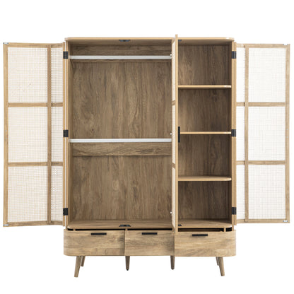 Izzy Curved Rattan Triple Wardrobe, Natural