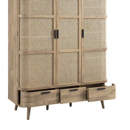 Izzy Curved Rattan Triple Wardrobe, Natural