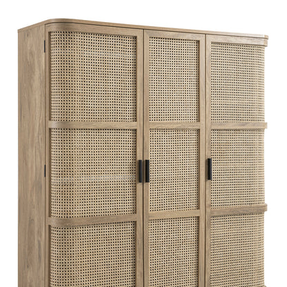 Izzy Curved Rattan Triple Wardrobe, Natural