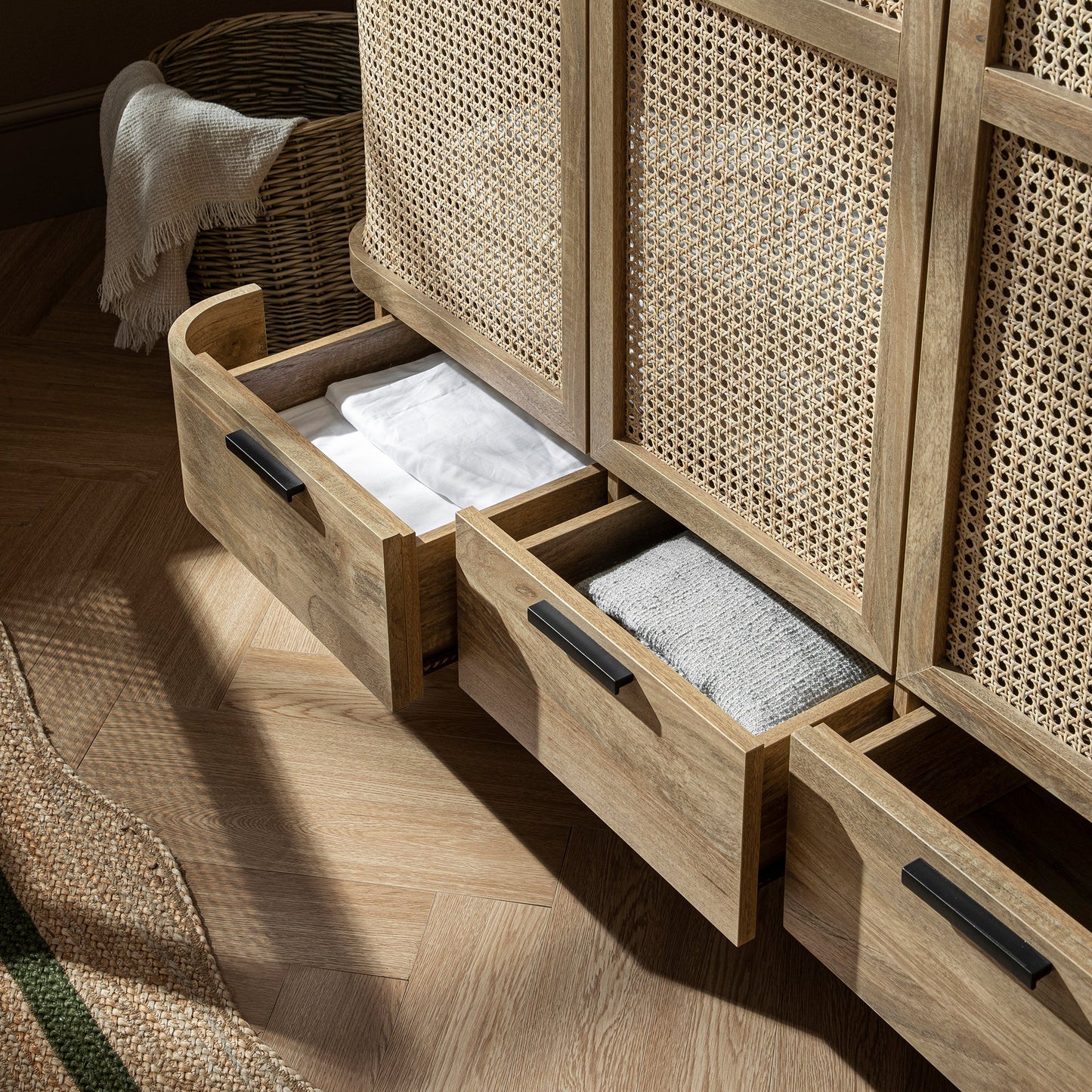 Izzy Curved Rattan Triple Wardrobe, Natural