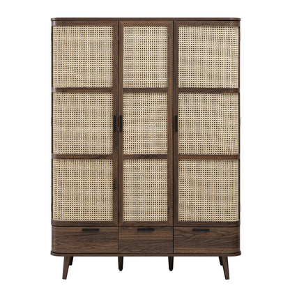Izzy Curved Rattan Triple Wardrobe, Walnut