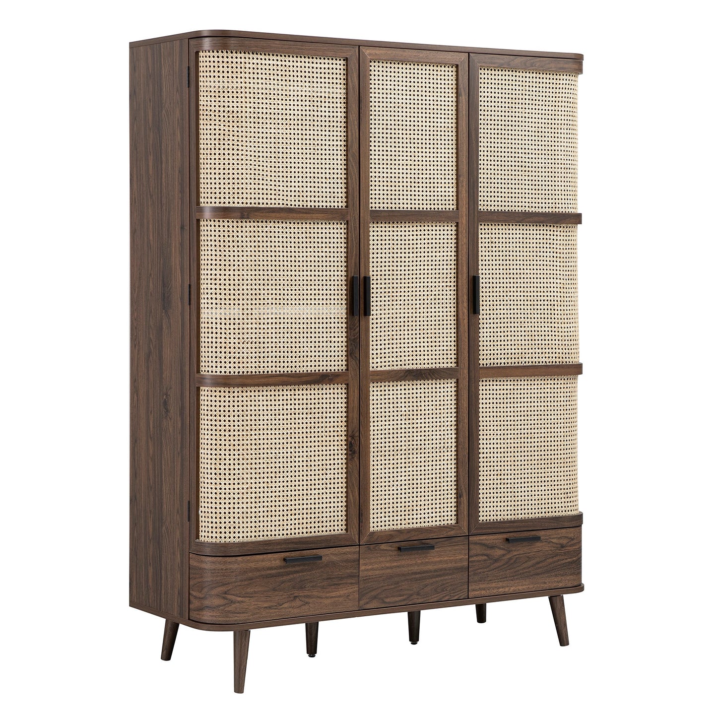 Izzy Curved Rattan Triple Wardrobe, Walnut