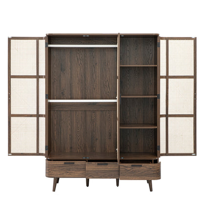 Izzy Curved Rattan Triple Wardrobe, Walnut