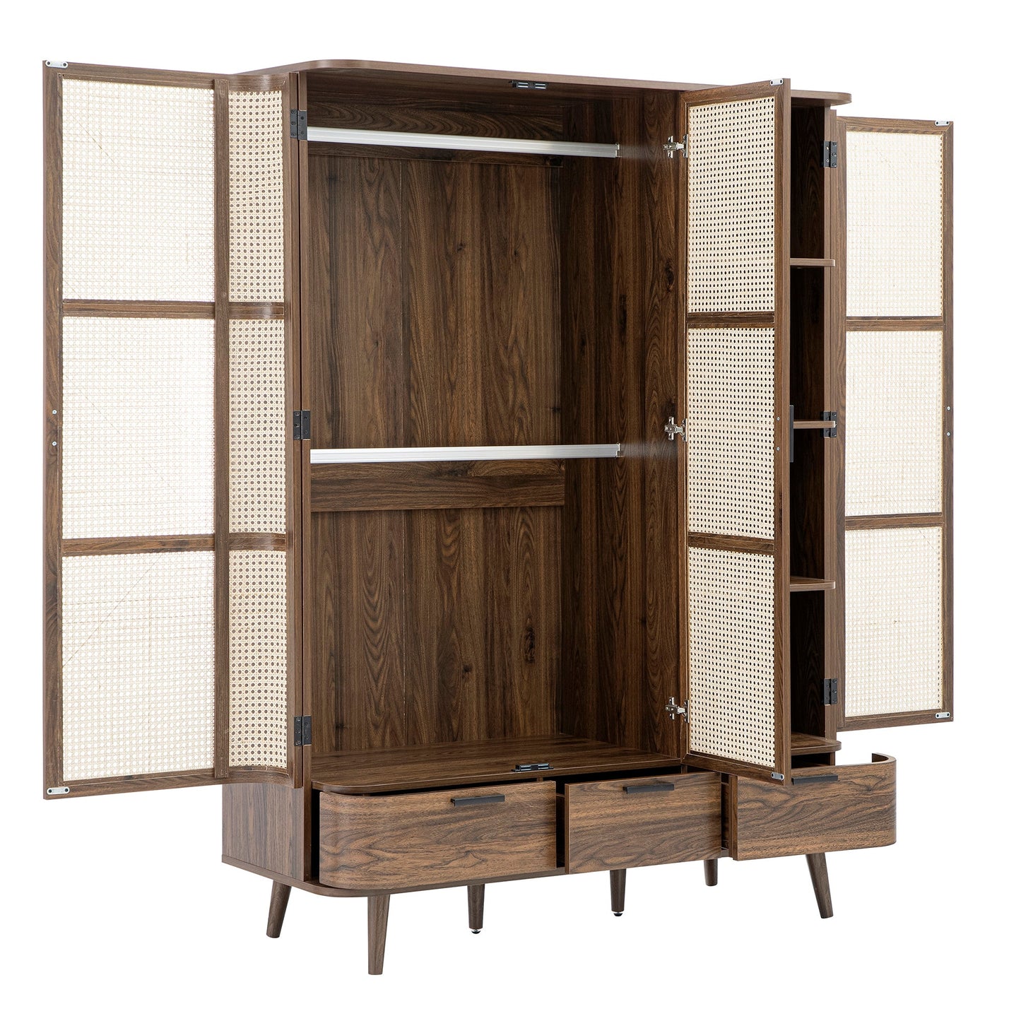 Izzy Curved Rattan Triple Wardrobe, Walnut