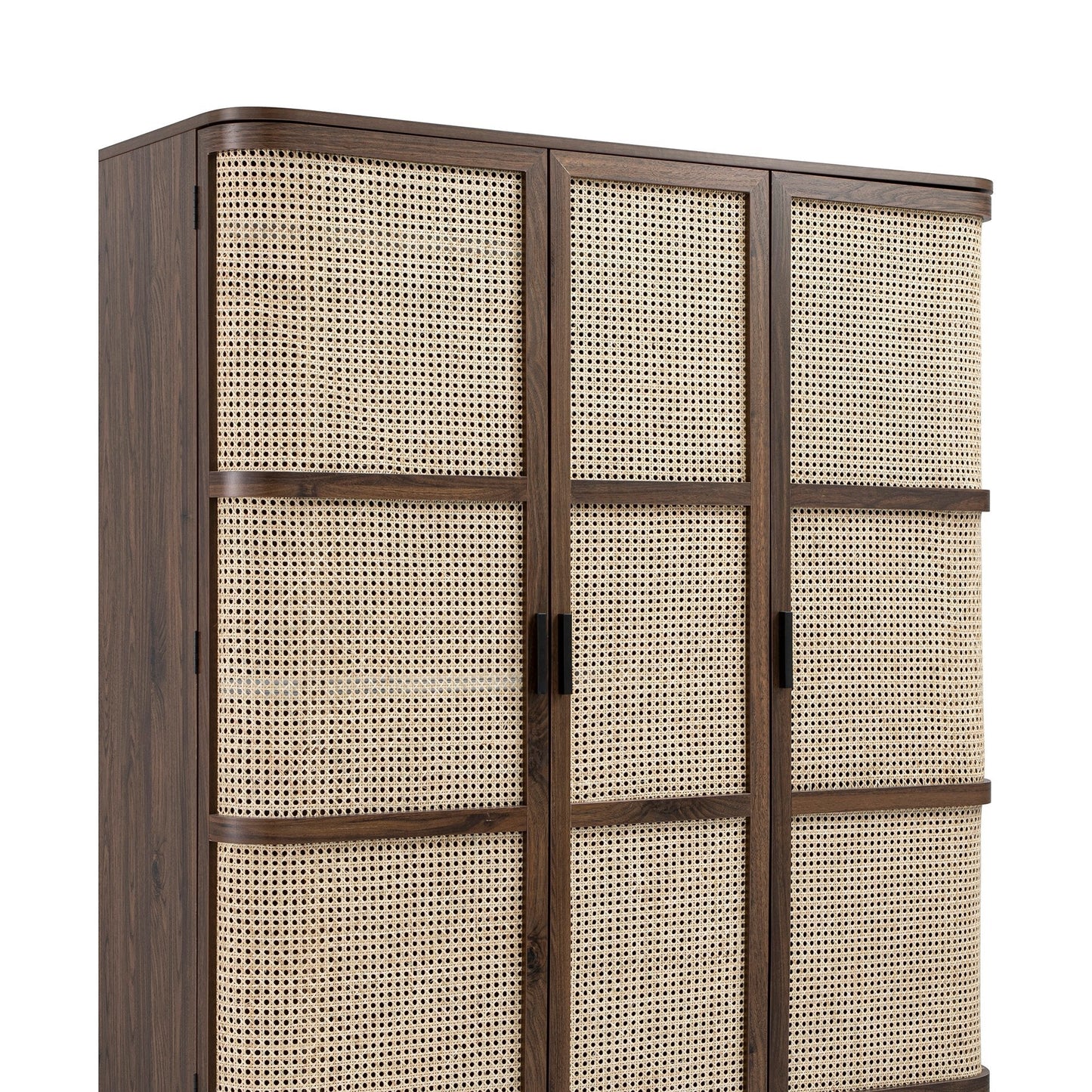 Izzy Curved Rattan Triple Wardrobe, Walnut