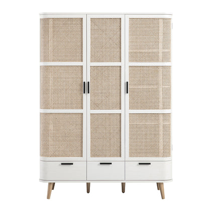 Izzy Curved Rattan Triple Wardrobe, White