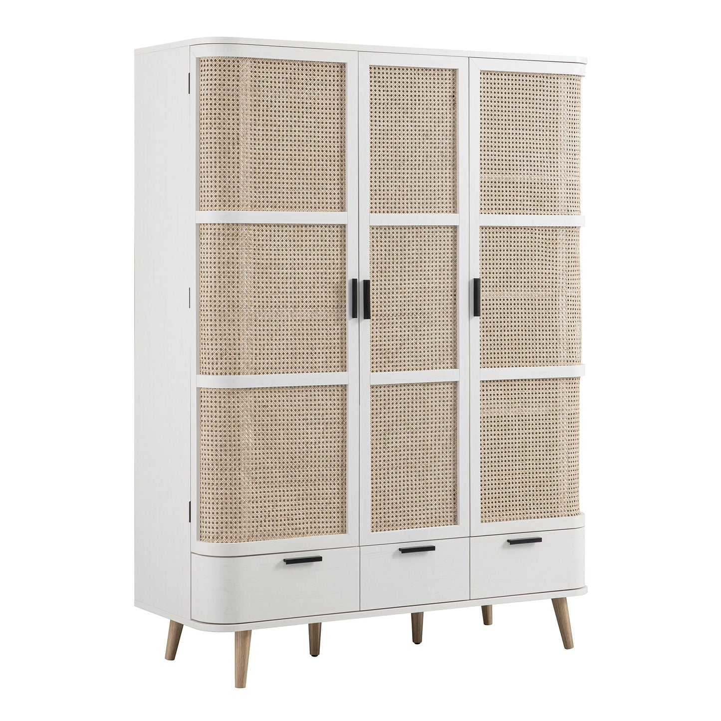 Izzy Curved Rattan Triple Wardrobe, White