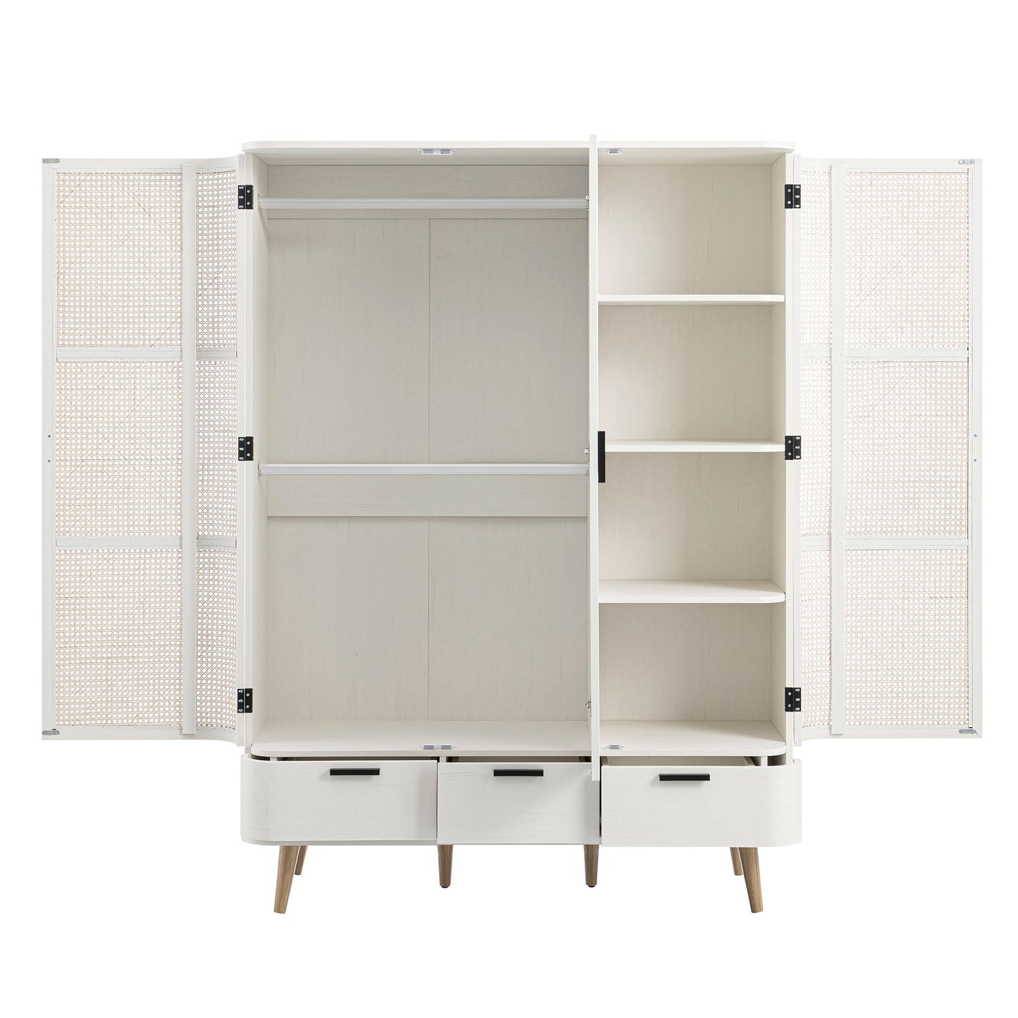 Izzy Curved Rattan Triple Wardrobe, White