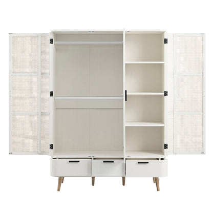 Izzy Curved Rattan Triple Wardrobe, White
