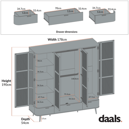 Izzy Curved Rattan 4-Door Wardrobe, White