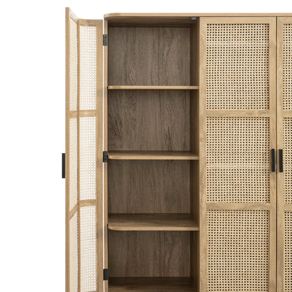 Izzy Curved Rattan 4-Door Wardrobe, Natural