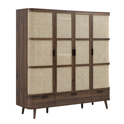 Izzy Curved Rattan 4-Door Wardrobe, Walnut