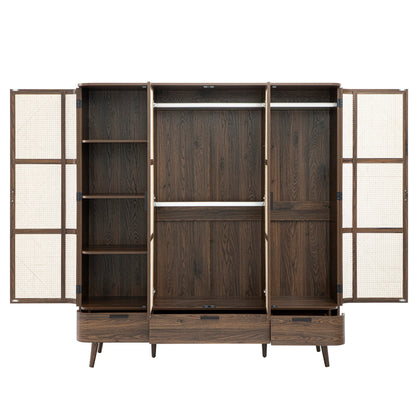 Izzy Curved Rattan 4-Door Wardrobe, Walnut