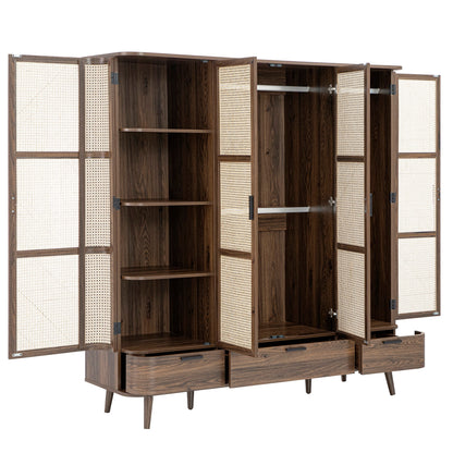 Izzy Curved Rattan 4-Door Wardrobe, Walnut