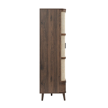 Izzy Curved Rattan 4-Door Wardrobe, Walnut