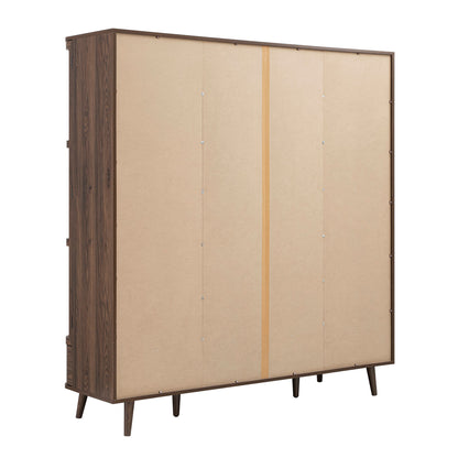 Izzy Curved Rattan 4-Door Wardrobe, Walnut